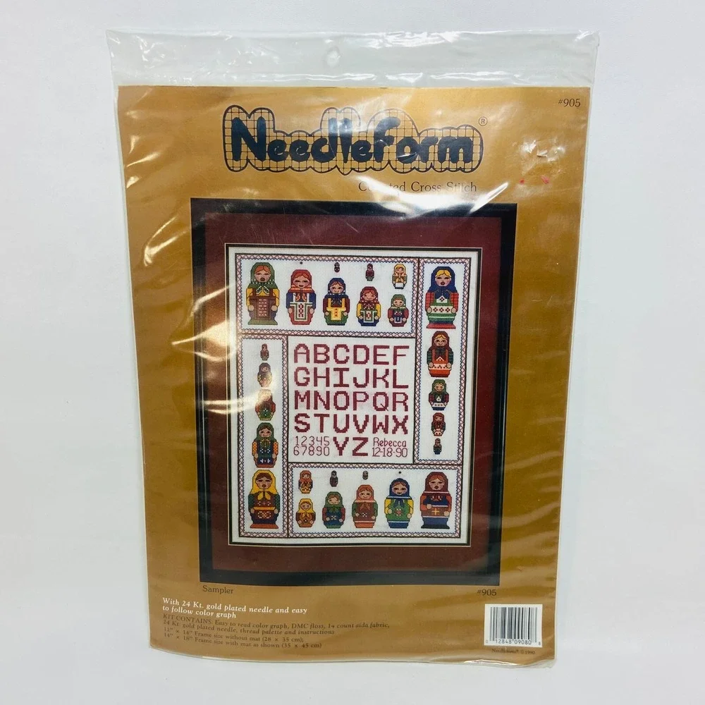 Vintage Needleform Russian Nesting Doll ABC Sampler Counted Cross Stitch Kit 90s